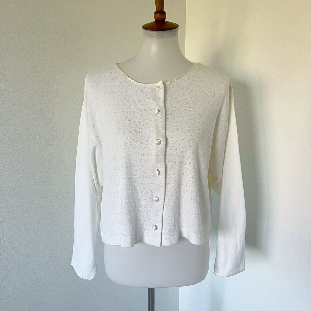 Vtg Victorias Secret Gold Label Eyelet Cardigan Sweater Cream White Coquette